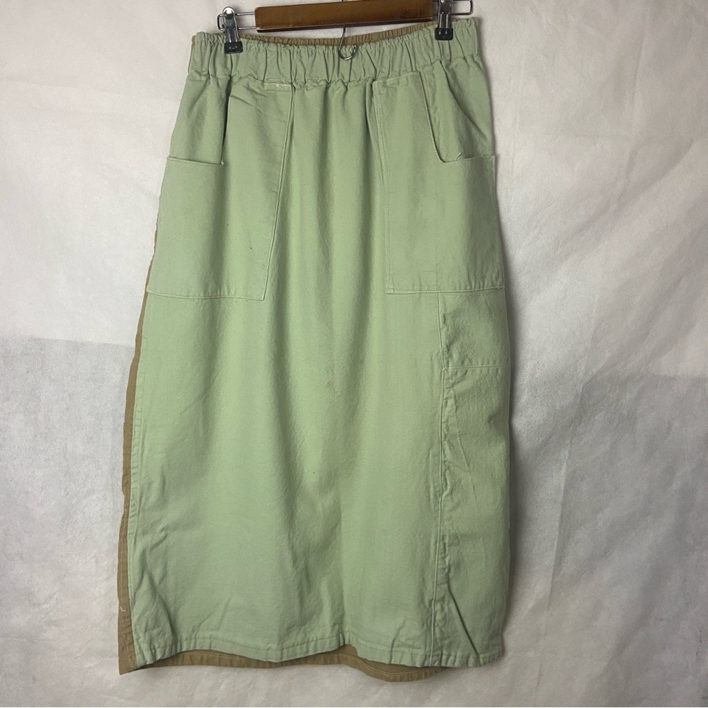 Vintage 2 Tone Handmade Heavy Cotton Blend Mint Green Tan Chunky Block Skirt